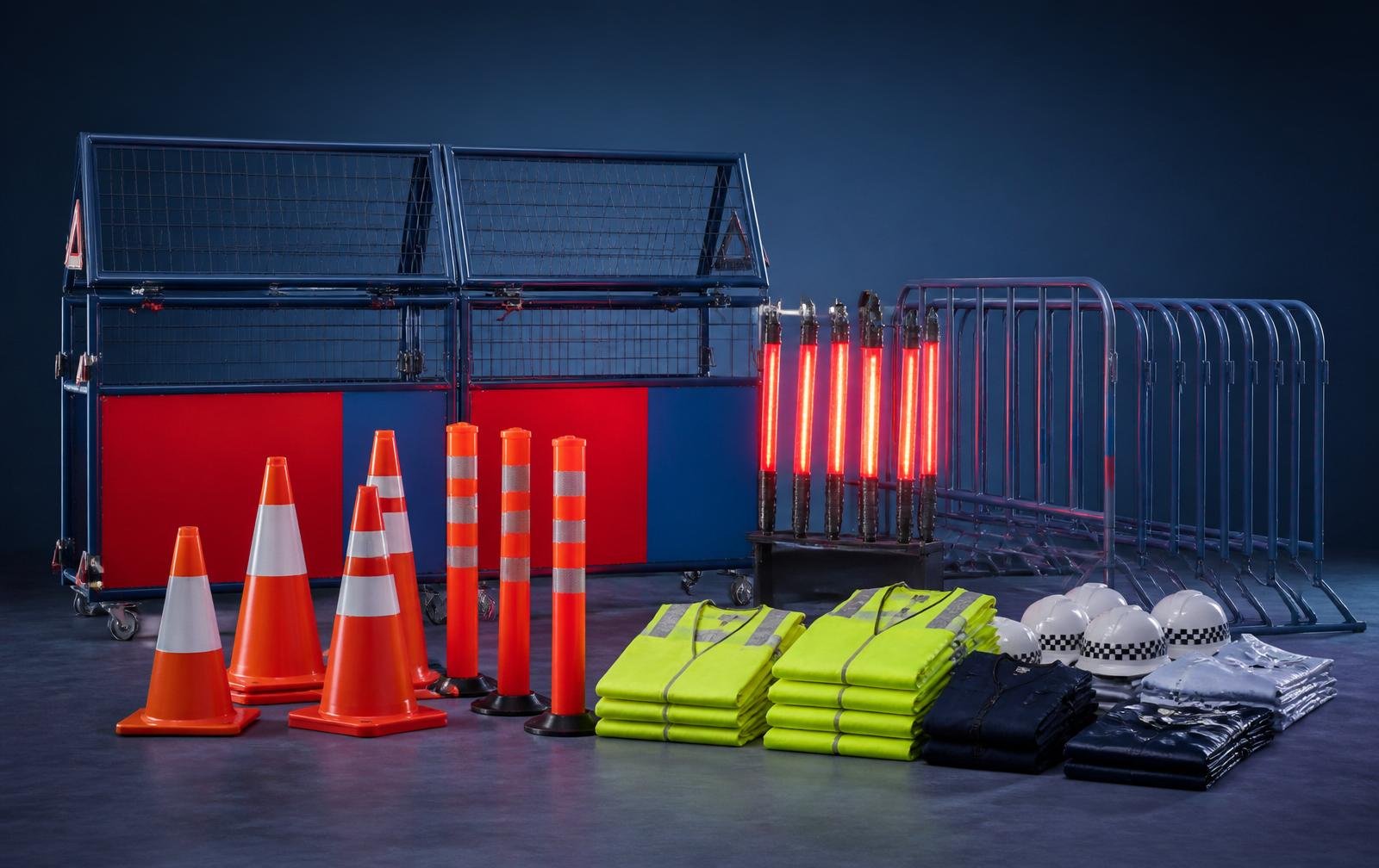 Government and police procurement products including traffic cones, barricades and safety jackets